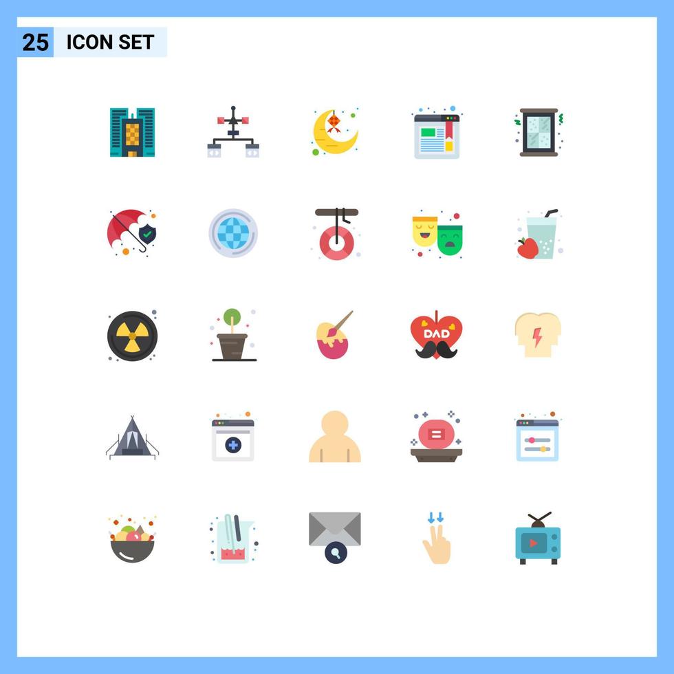 Editable Vector Line Pack of 25 Simple Flat Colors of snow website crescent browser ribbon Editable Vector Design Elements