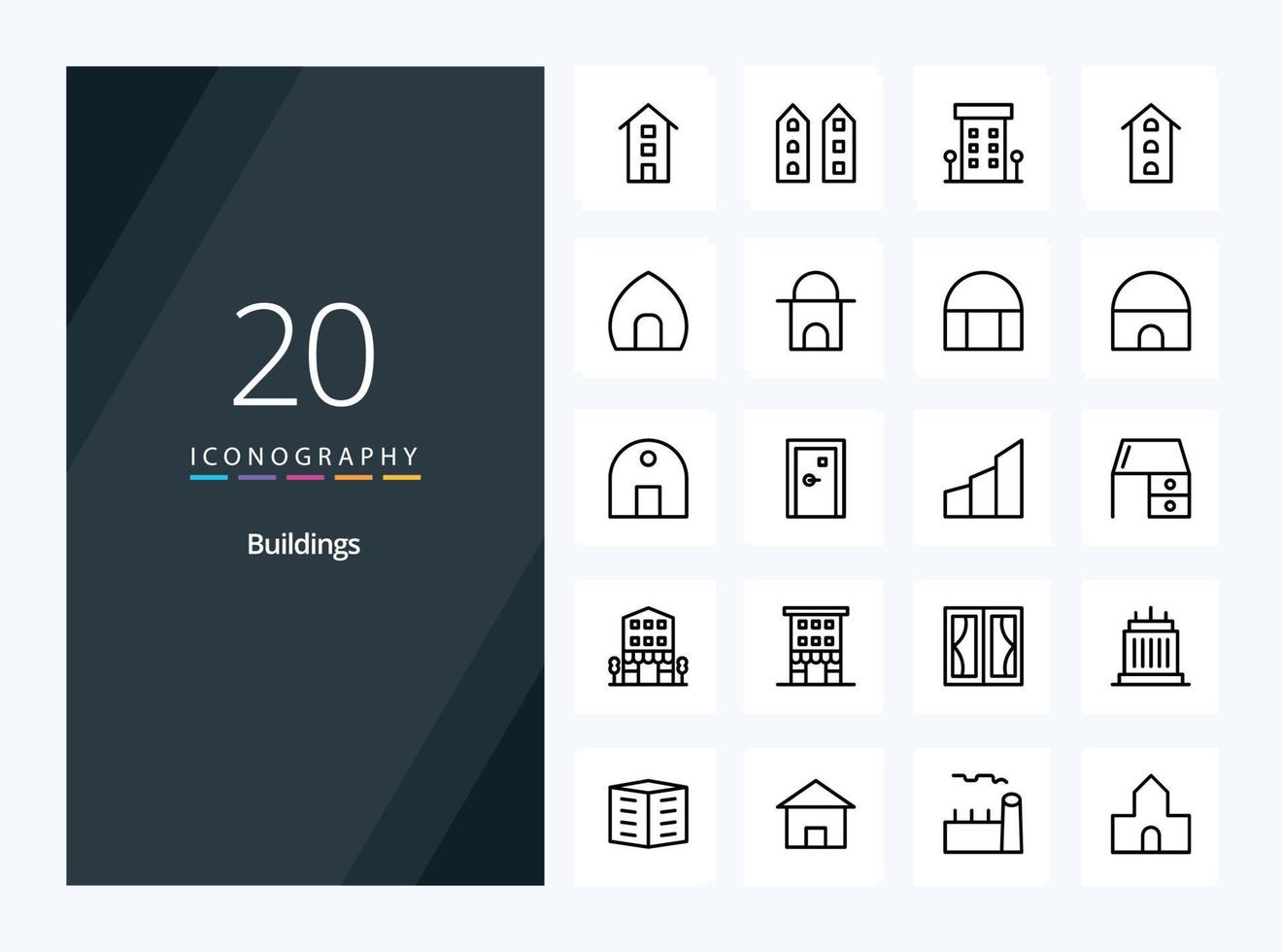 20 Buildings Outline icon for presentation vector