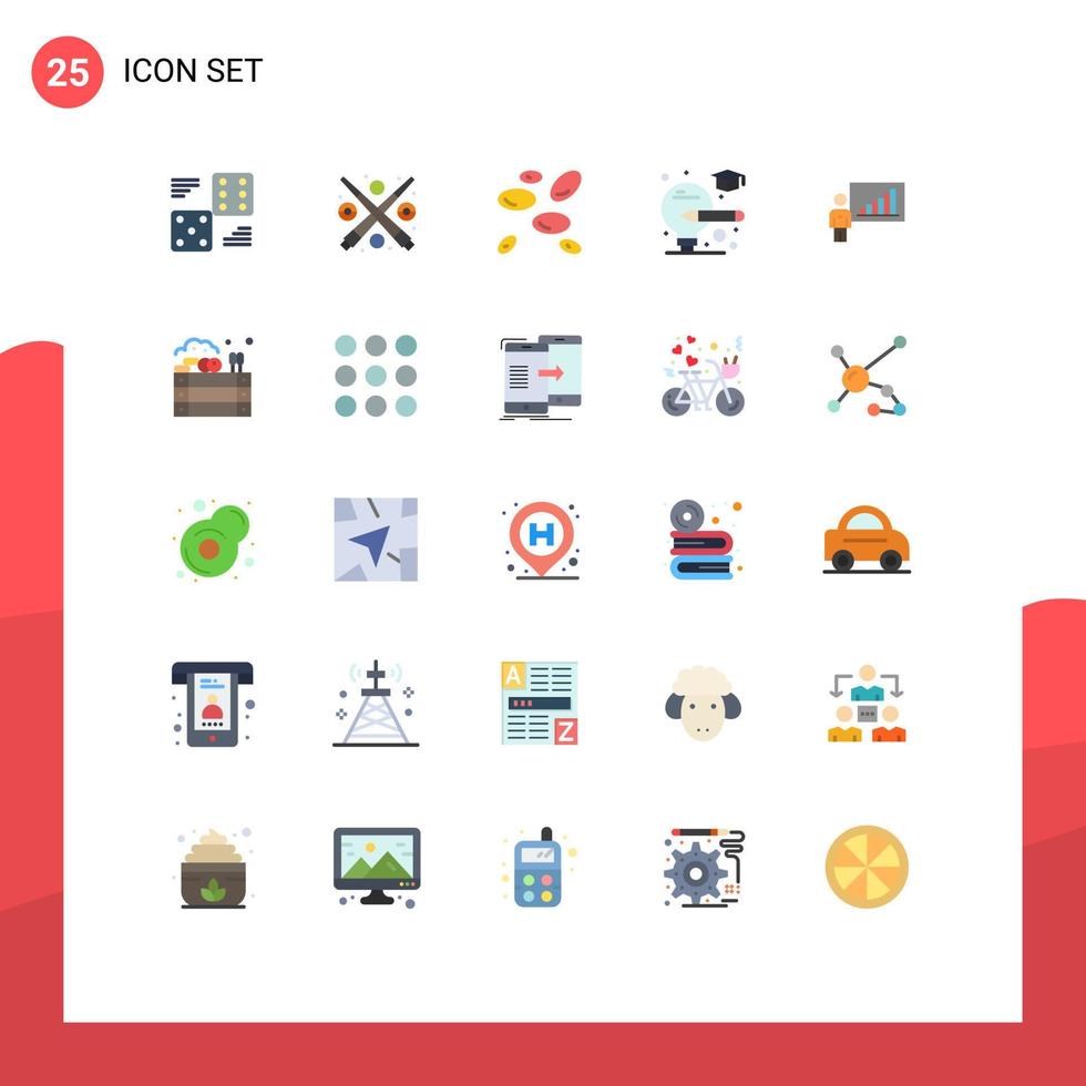 User Interface Pack of 25 Basic Flat Colors of business graduate play light white cells Editable Vector Design Elements