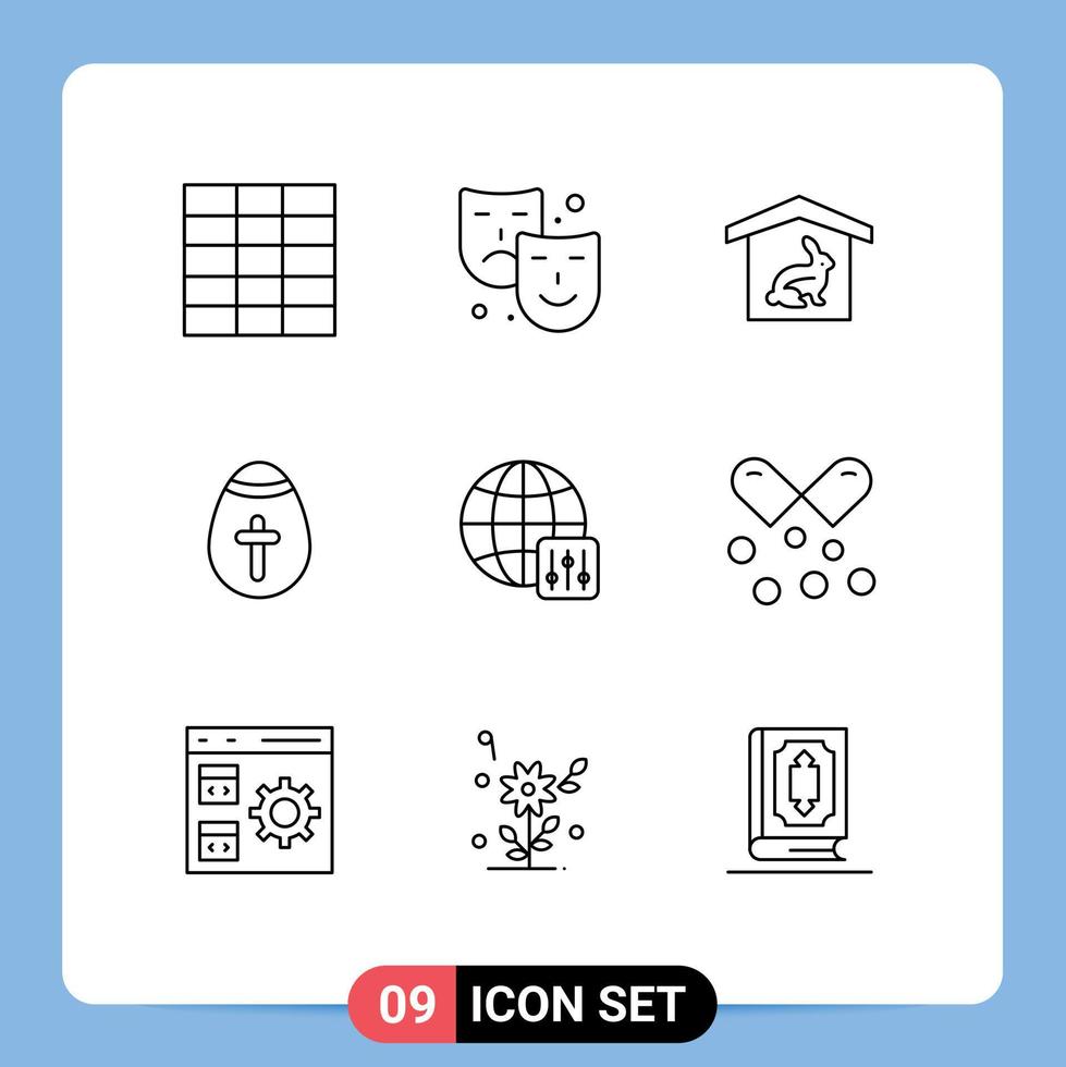 Mobile Interface Outline Set of 9 Pictograms of oil configuration easter world holiday Editable Vector Design Elements