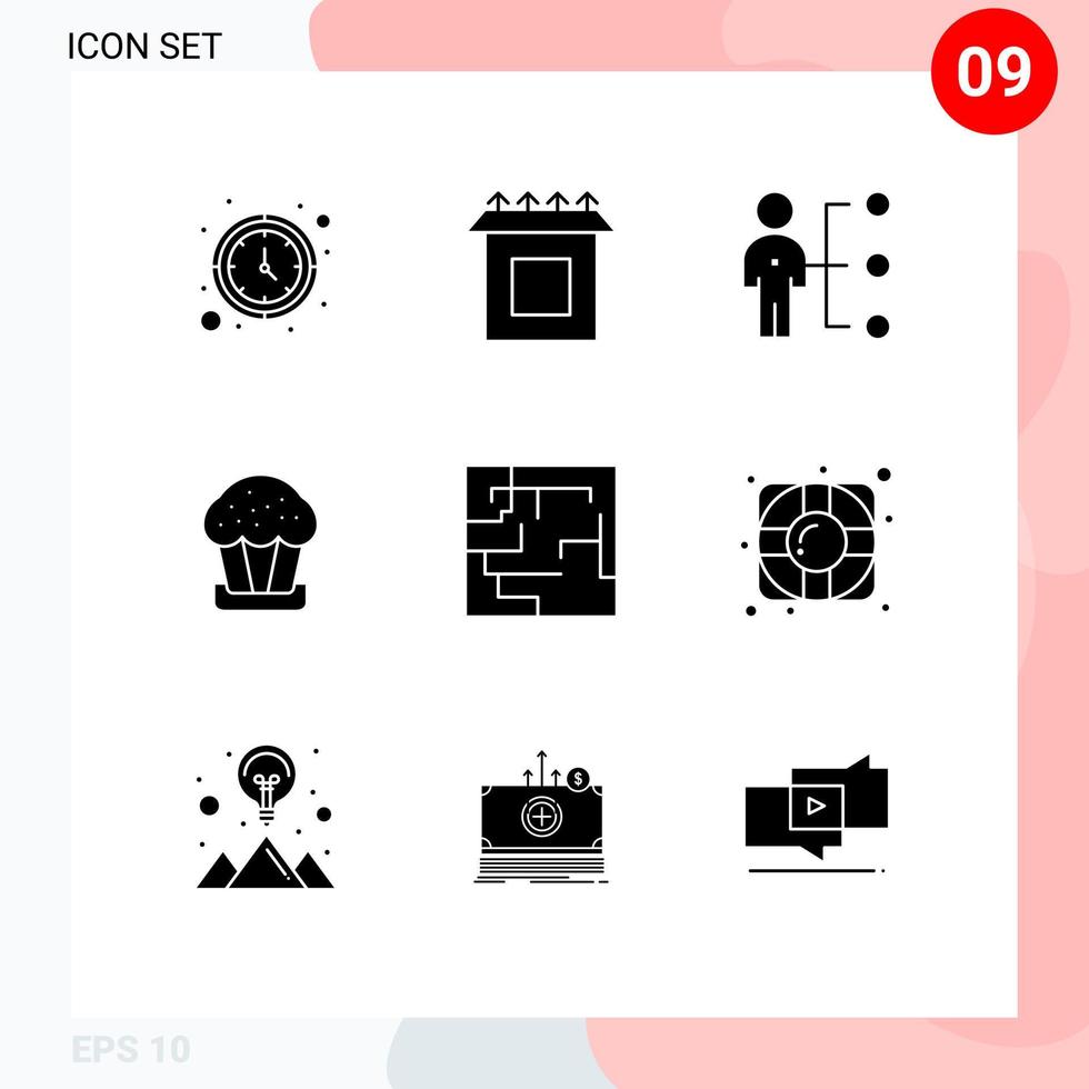 Group of 9 Solid Glyphs Signs and Symbols for map easter employee food cake Editable Vector Design Elements