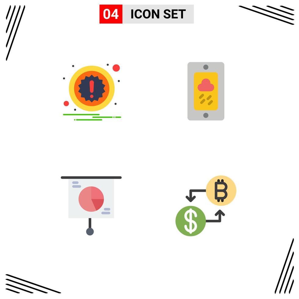 4 Flat Icon concept for Websites Mobile and Apps alert marketing mobile rainy trade Editable Vector Design Elements