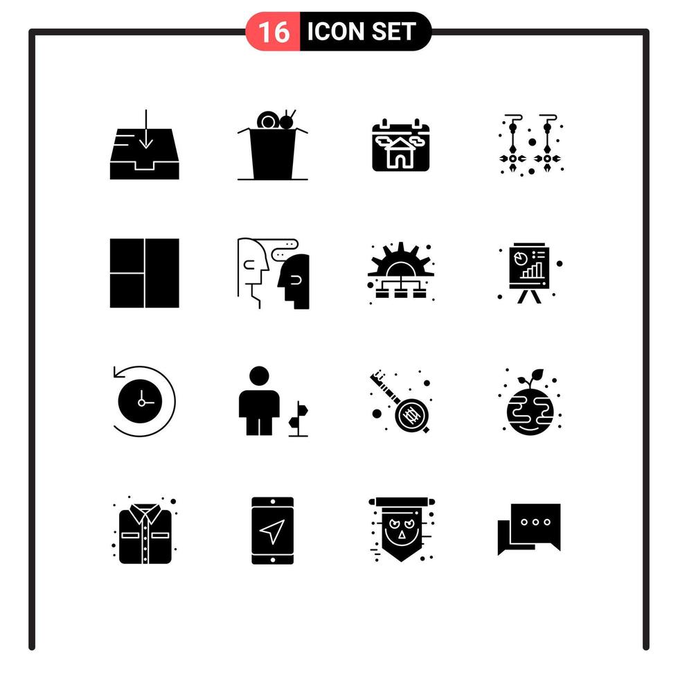 Mobile Interface Solid Glyph Set of 16 Pictograms of communication layout home grid jewelry Editable Vector Design Elements