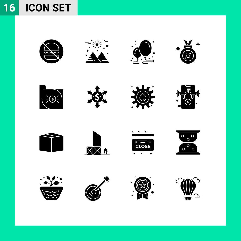 Set of 16 Modern UI Icons Symbols Signs for business bank birthday badge award badge Editable Vector Design Elements