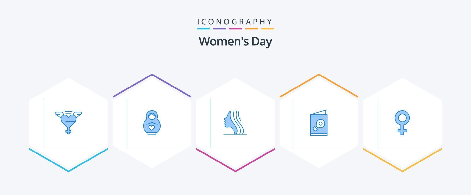 Womens Day 25 Blue icon pack including gender. female. women. invite. female vector