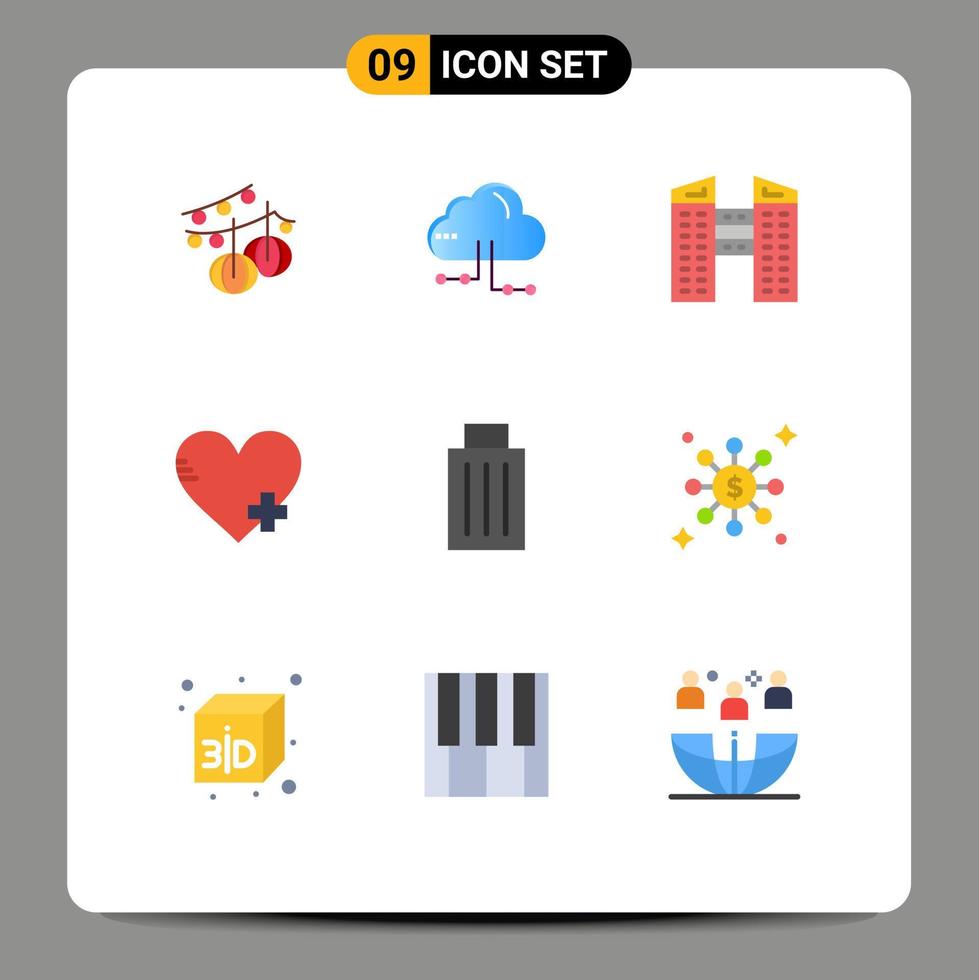 Flat Color Pack of 9 Universal Symbols of garbage been buildings basket favorite Editable Vector Design Elements