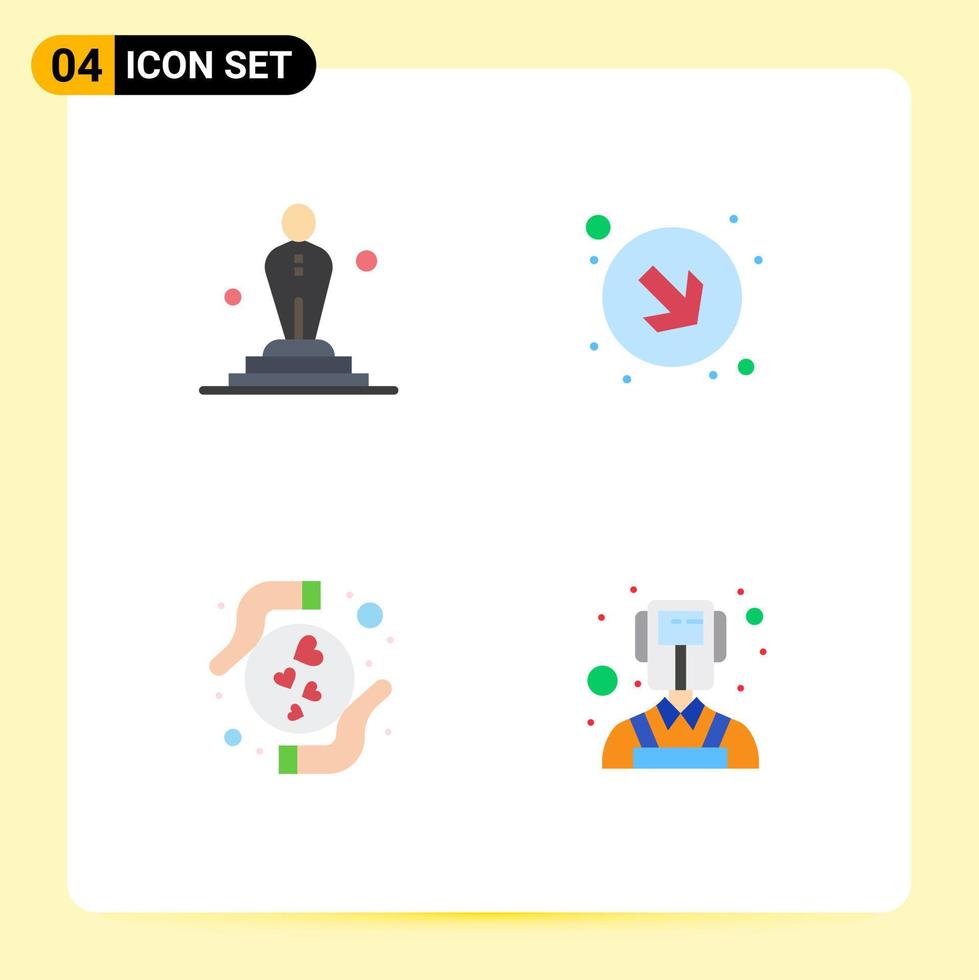 Pack of 4 creative Flat Icons of cinema love oscar right man Editable Vector Design Elements