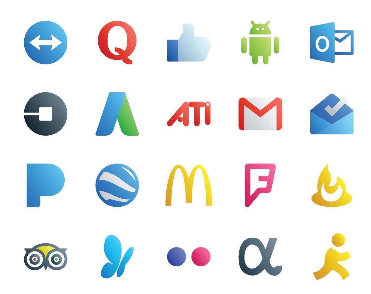 20 Social Media Icon Pack Including mcdonalds pandora driver inbox email vector