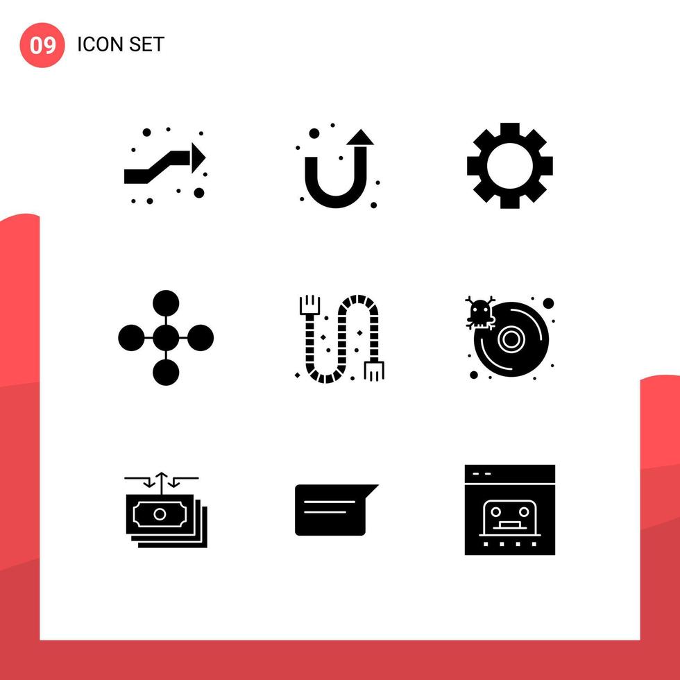 Modern Set of 9 Solid Glyphs and symbols such as pipe drain setting construction network Editable Vector Design Elements