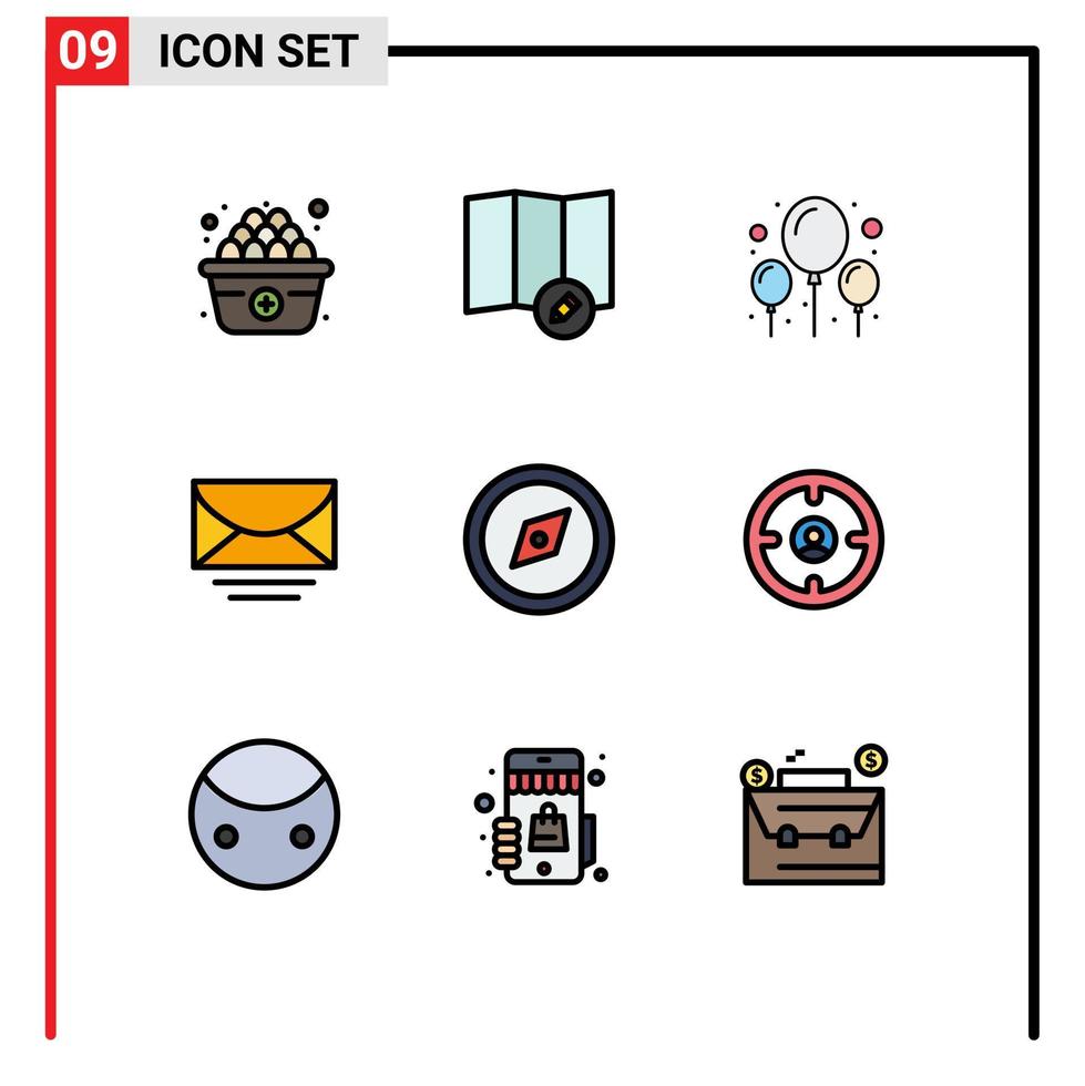 Universal Icon Symbols Group of 9 Modern Filledline Flat Colors of find business mail gps compass Editable Vector Design Elements