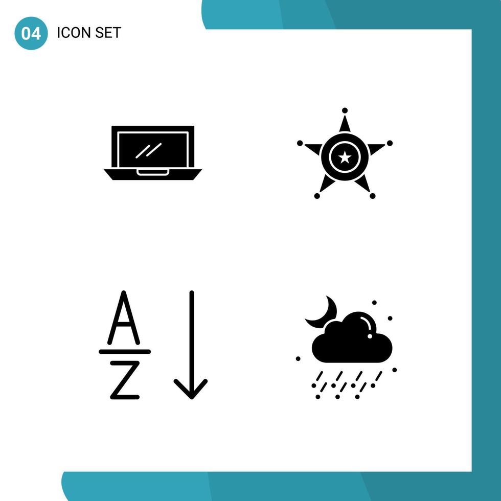 Modern Set of 4 Solid Glyphs Pictograph of computer alphabetical hardware police sort Editable Vector Design Elements