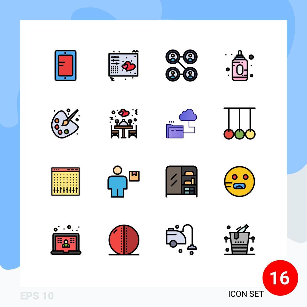 Pictogram Set of 16 Simple Flat Color Filled Lines of education color music feeder baby Editable Creative Vector Design Elements