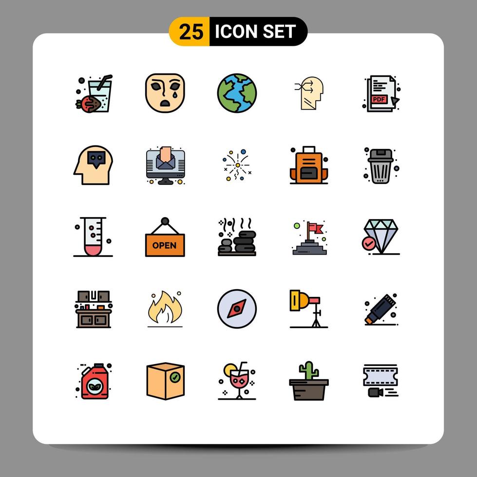 conjunto de 25 iconos de interfaz de usuario modernos símbolos signos para la cabeza documento pdf planet pdf brian elementos de diseño vectorial editables vector