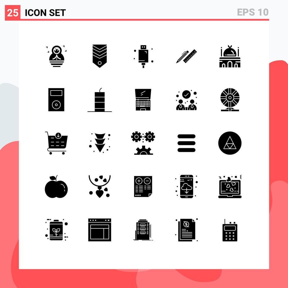 25 User Interface Solid Glyph Pack of modern Signs and Symbols of ruler organizer cable desk equipment Editable Vector Design Elements