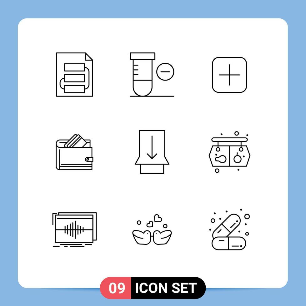 User Interface Pack of 9 Basic Outlines of money dollar instagram credit card wallet Editable Vector Design Elements