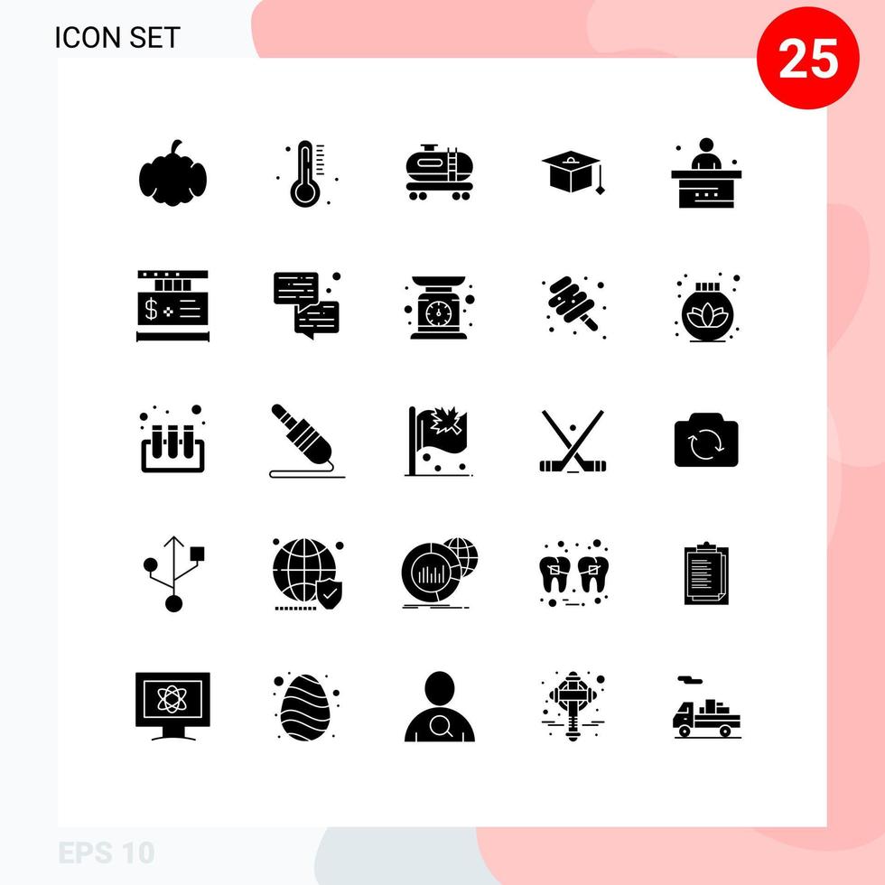 User Interface Pack of 25 Basic Solid Glyphs of student desk oil classroom education Editable Vector Design Elements