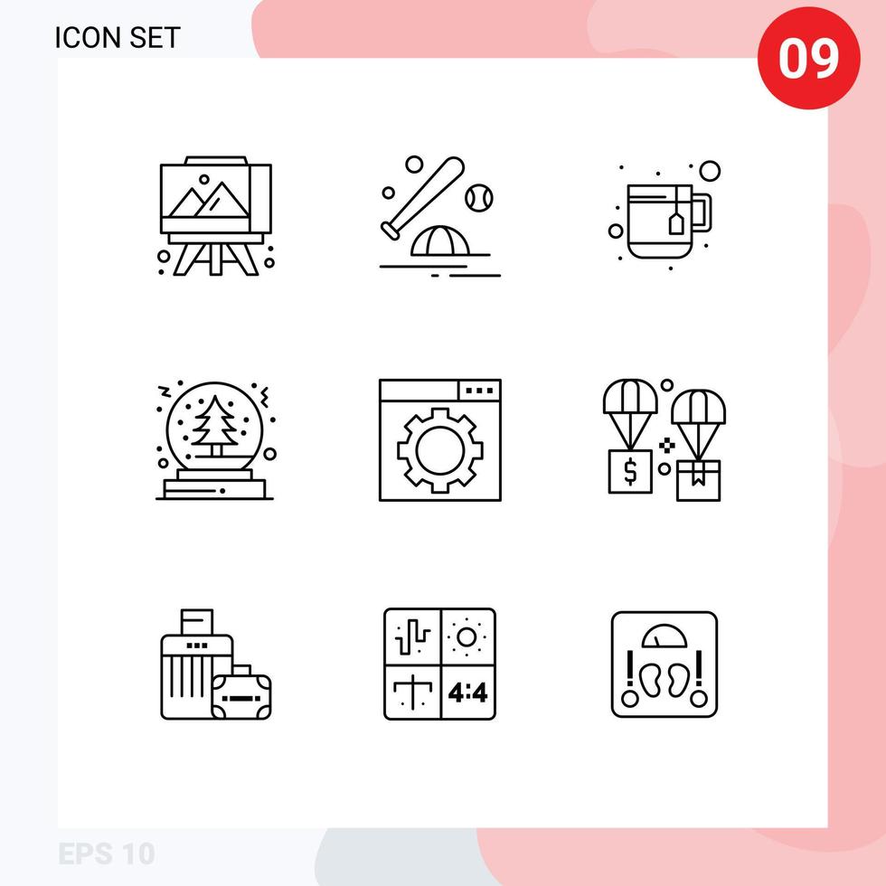 Set of 9 Modern UI Icons Symbols Signs for website optimization cup tree snow Editable Vector Design Elements