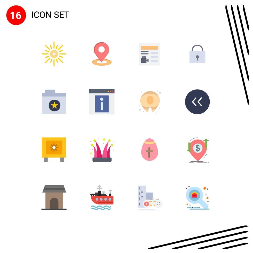 Universal Icon Symbols Group of 16 Modern Flat Colors of folder locked hotel lock camera Editable Pack of Creative Vector Design Elements