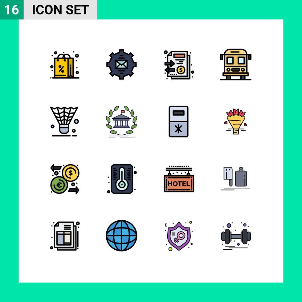 Universal Icon Symbols Group of 16 Modern Flat Color Filled Lines of cock transport mail school money Editable Creative Vector Design Elements