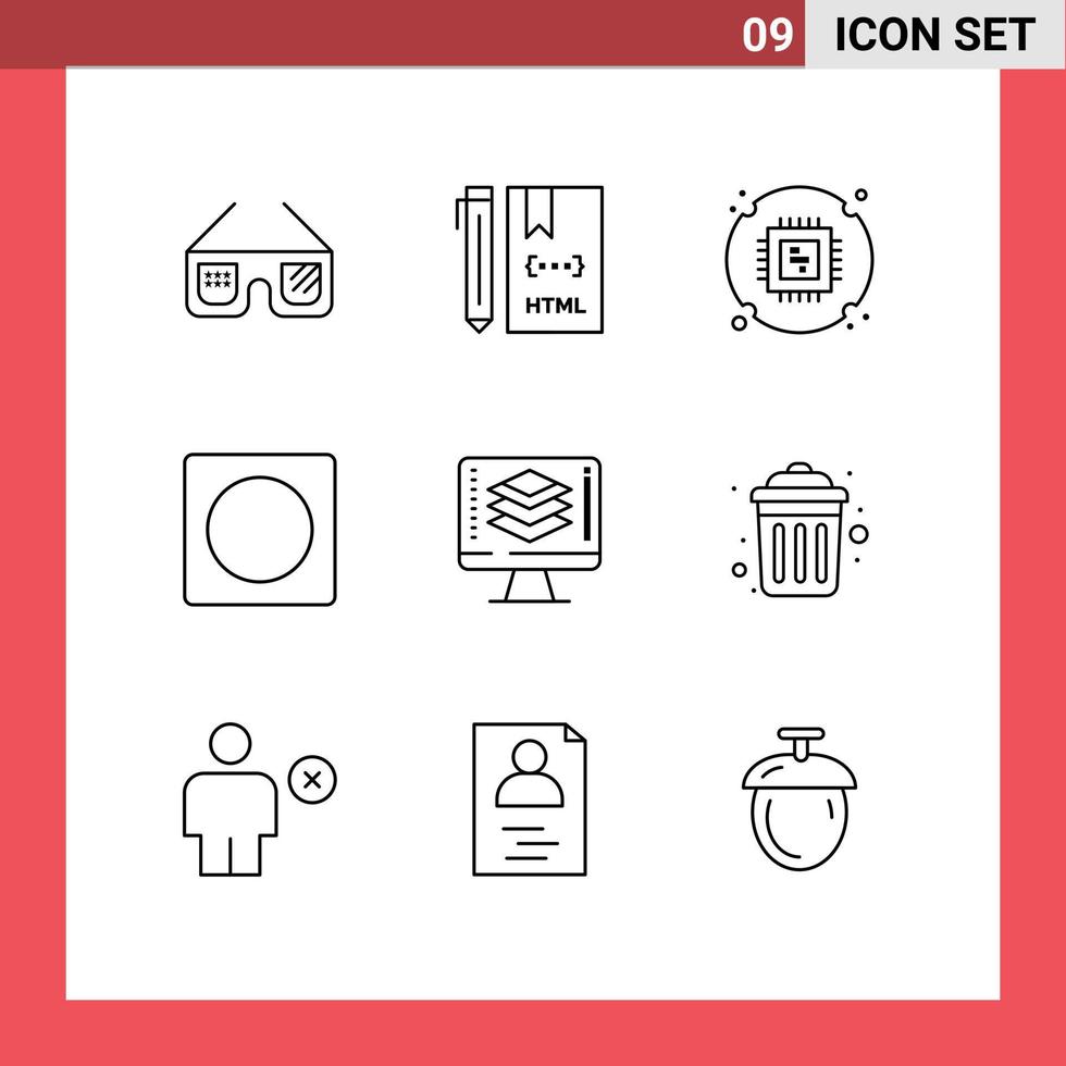 Pictogram Set of 9 Simple Outlines of programming layout html frame hardware Editable Vector Design Elements