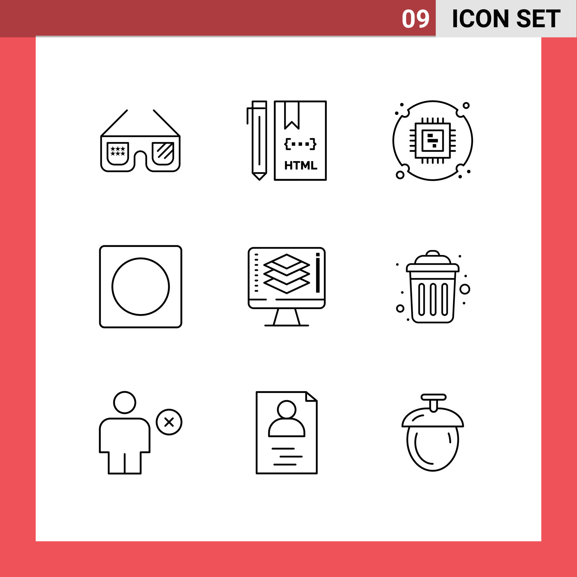 Pictogram Set of 9 Simple Outlines of programming layout html frame ...