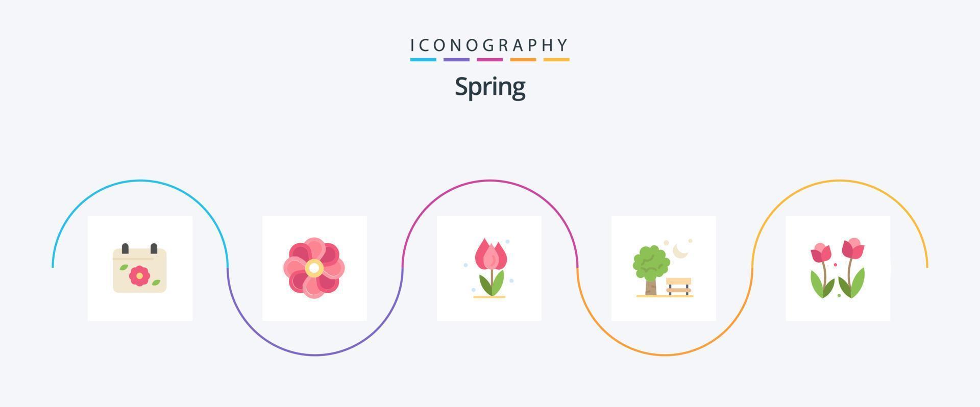 paquete de iconos de primavera plana 5 que incluye globo. parque. flora. silla. rosa vector