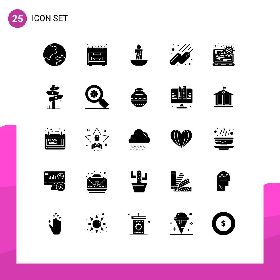 Universal Icon Symbols Group of 25 Modern Solid Glyphs of board content easter digital advertising sputnik Editable Vector Design Elements