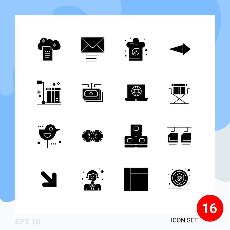 16 Solid Glyph concept for Websites Mobile and Apps logistic box cook next arrow Editable Vector Design Elements