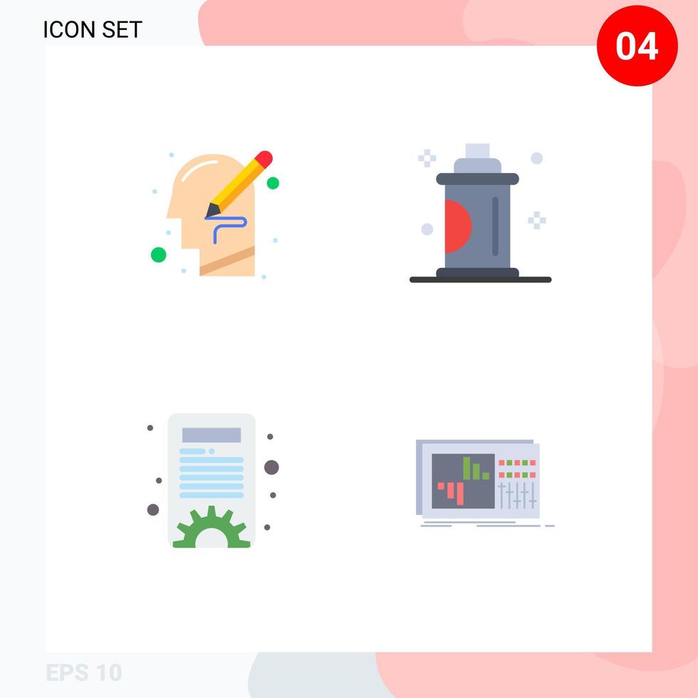 paquete de línea de vector editable de 4 iconos planos simples de opciones de cuidado de pensamiento de spray de cabeza elementos de diseño de vector editable