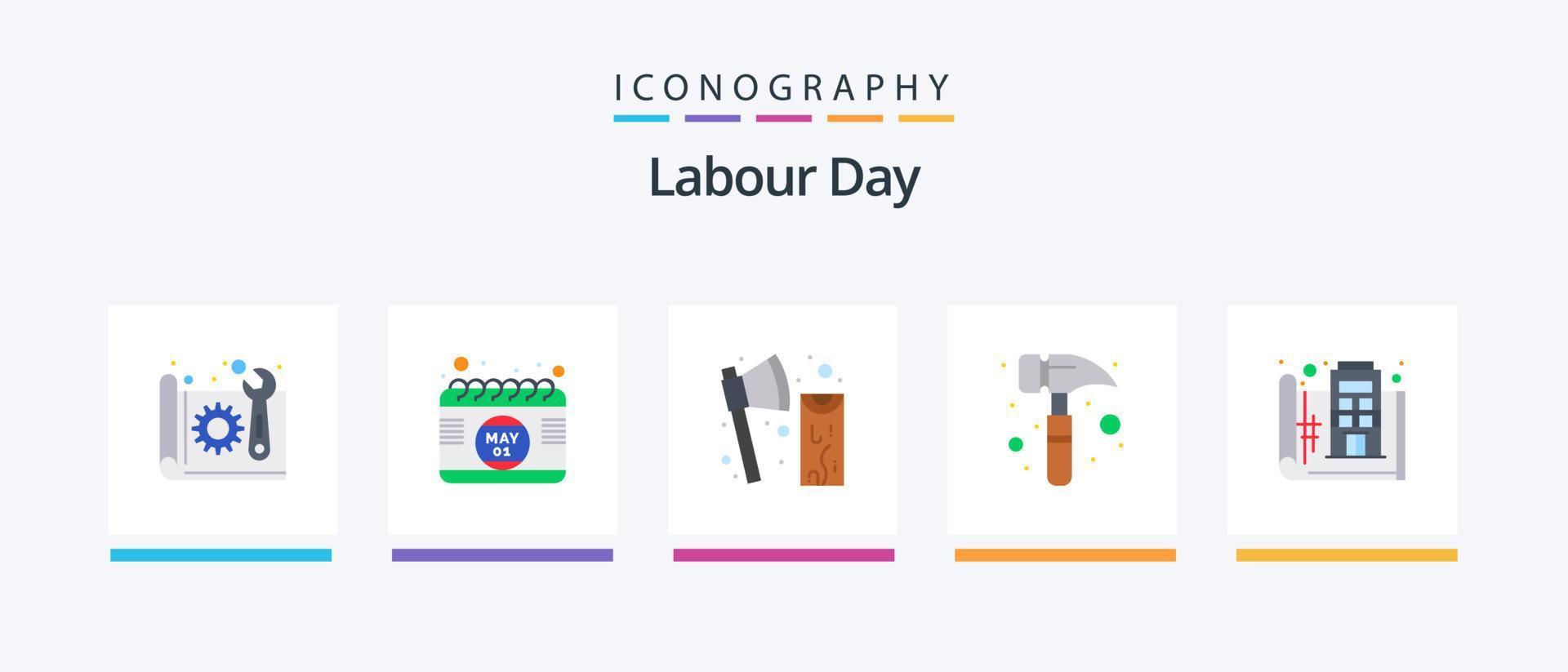 Labour Day Flat 5 Icon Pack Including blue print. hammer. time. claw hammer. tool. Creative Icons Design vector