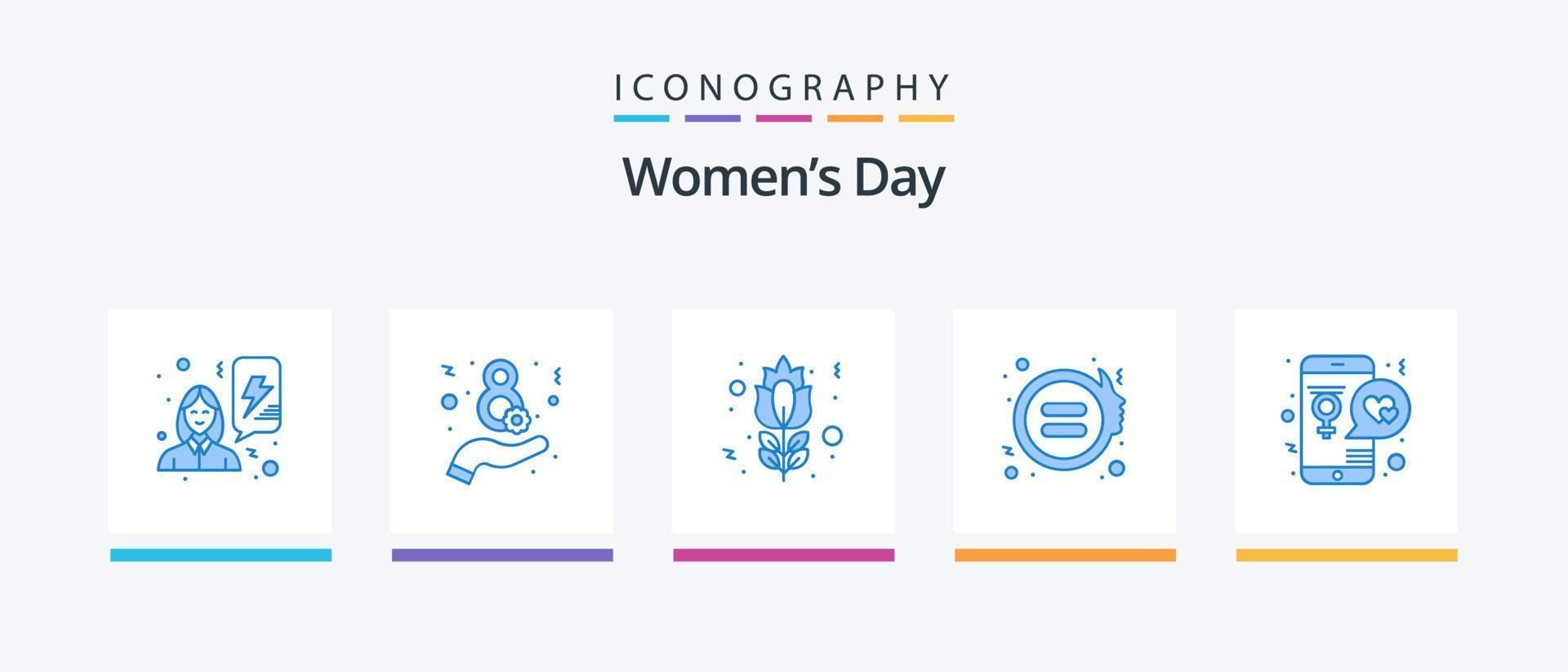 Womens Day Blue 5 Icon Pack Including love. app. flower. justice. feminism. Creative Icons Design vector