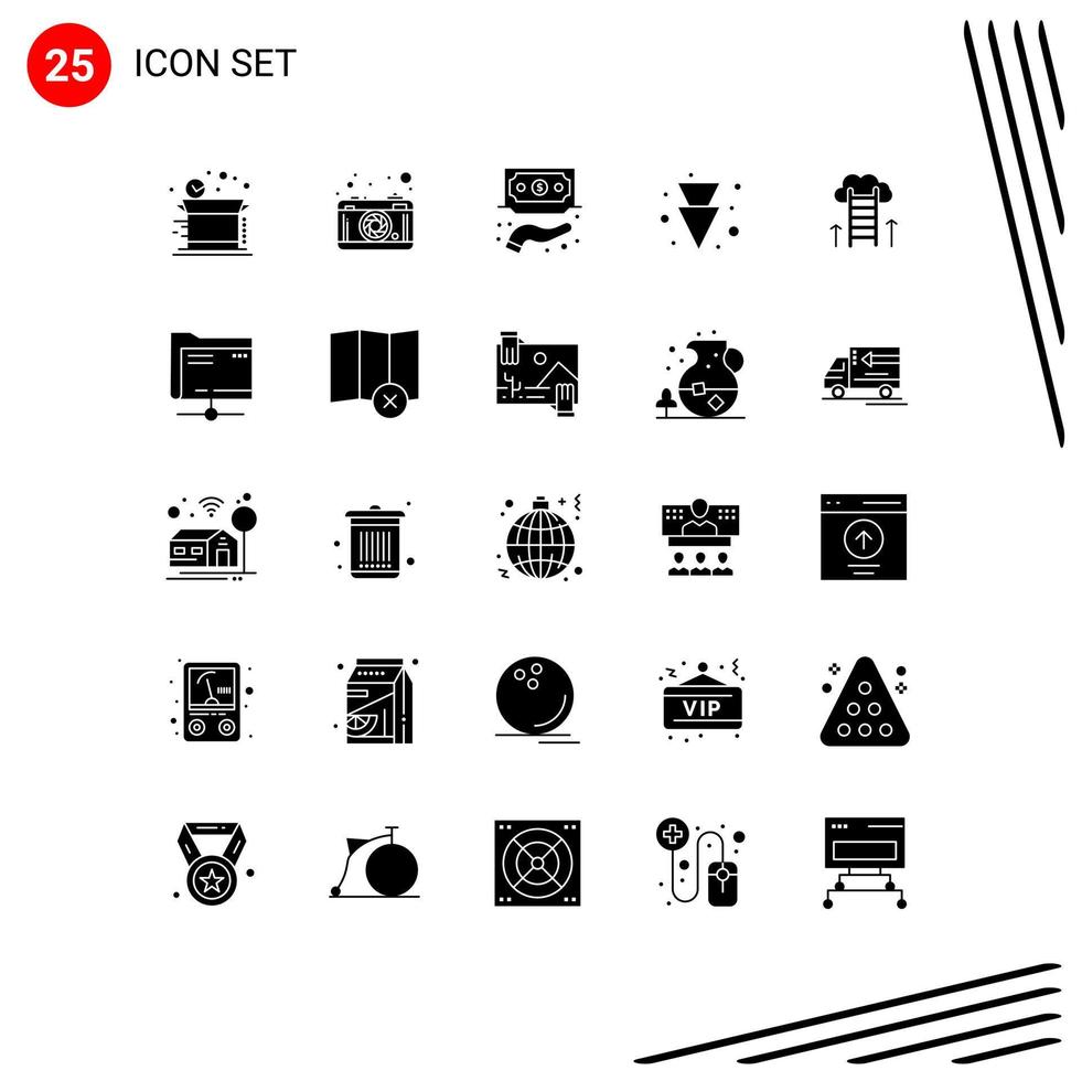 25 Thematic Vector Solid Glyphs and Editable Symbols of career full financing down service Editable Vector Design Elements