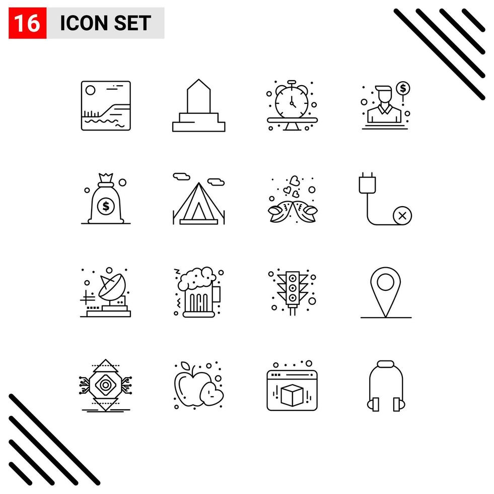 Modern Set of 16 Outlines Pictograph of bag dollar schedule salesman person Editable Vector Design Elements