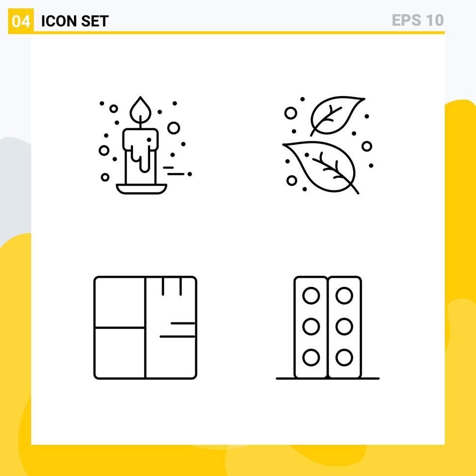 Line Pack of 4 Universal Symbols of candle tree gift autumn blueprint Editable Vector Design Elements