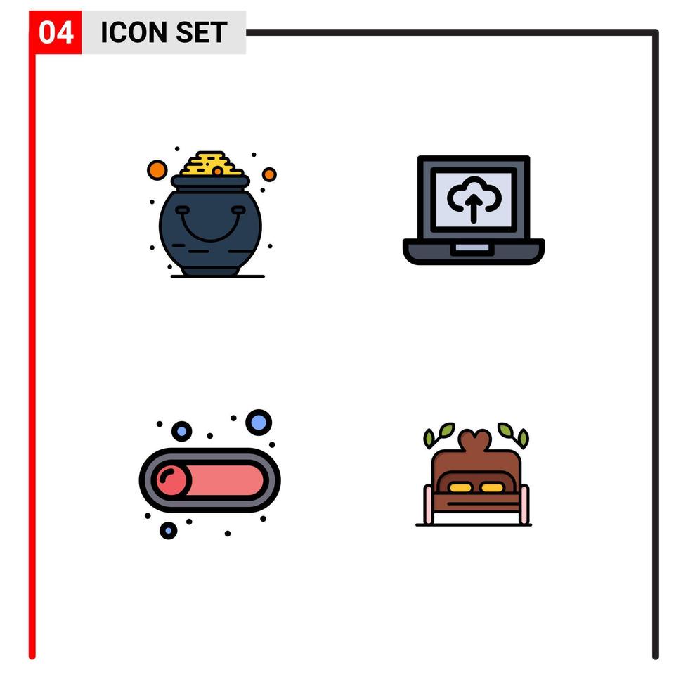 conjunto de pictogramas de 4 colores planos de línea de llenado simple del botón de la fortuna patrick cargar alternar elementos de diseño vectorial editables vector