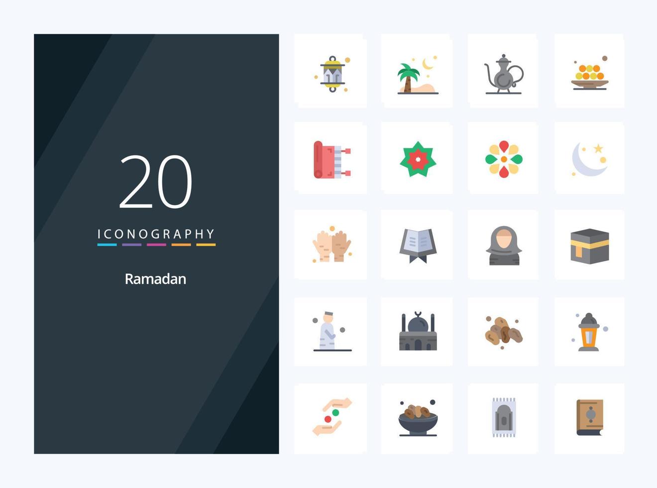 20 icono de color plano ramadán para presentación vector