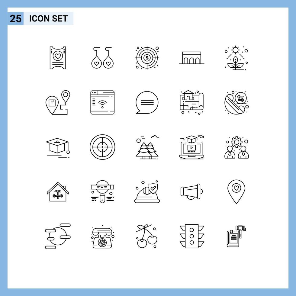 Stock Vector Icon Pack of 25 Line Signs and Symbols for light monument goal historic architecture Editable Vector Design Elements