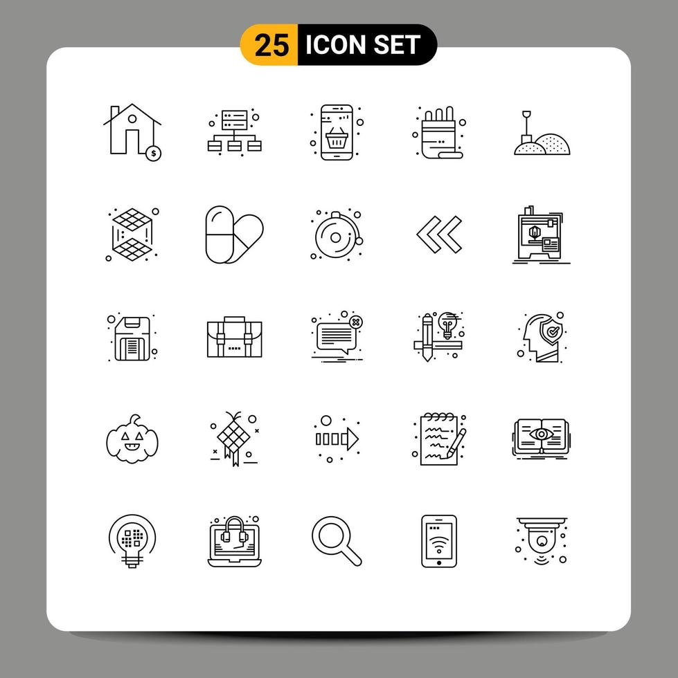 Set of 25 Modern UI Icons Symbols Signs for construction pot basket color online Editable Vector Design Elements