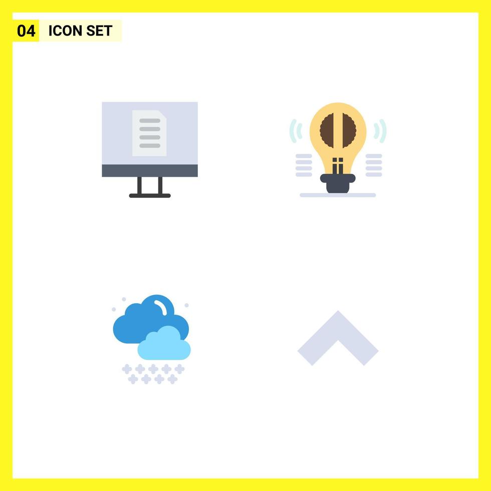 Pictogram Set of 4 Simple Flat Icons of computer rain brain mind arrow Editable Vector Design Elements