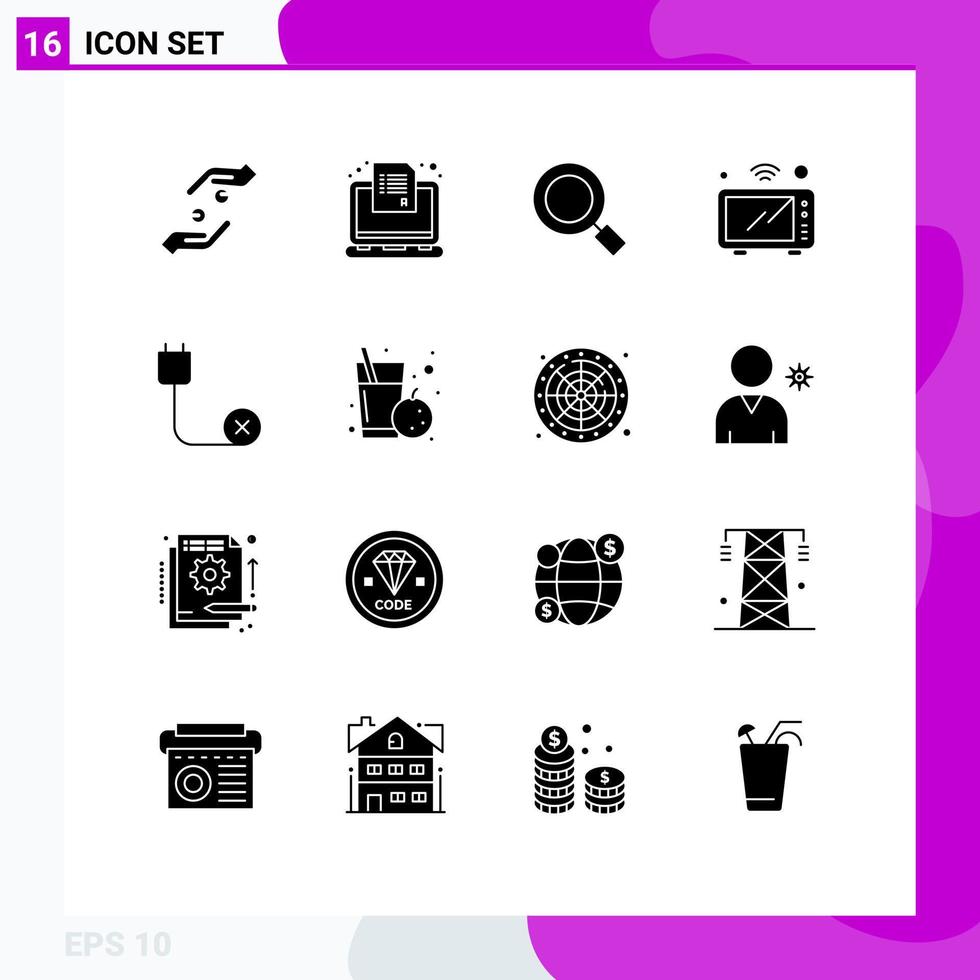 Solid Glyph Pack of 16 Universal Symbols of oven iot questionnaire internet magnify Editable Vector Design Elements