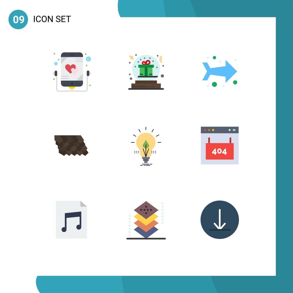 Flat Color Pack of 9 Universal Symbols of idea construction globe top roof Editable Vector Design Elements