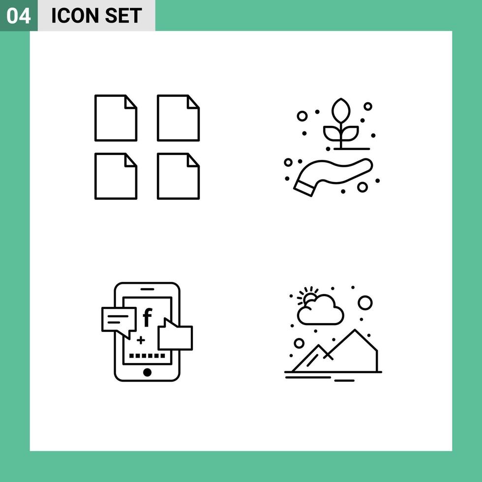 4 Creative Icons Modern Signs and Symbols of documents socil promotion hand biology countryside Editable Vector Design Elements