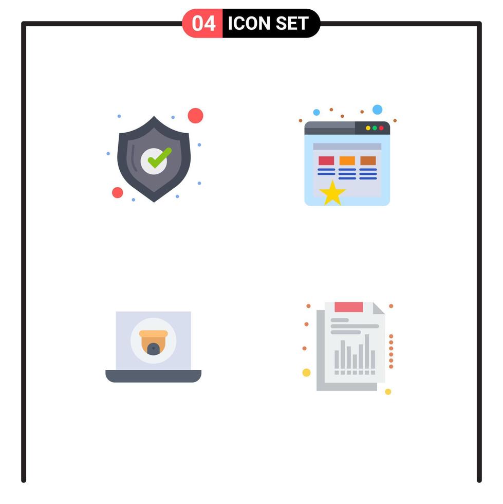 4 concepto de icono plano para sitios web móviles y aplicaciones cámara de seguridad marcador multimedia financiero elementos de diseño vectorial editables vector