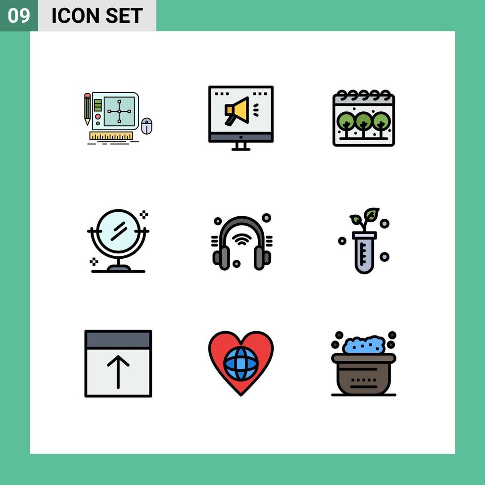 9 Universal Filledline Flat Colors Set for Web and Mobile Applications internet headphone online clean mirror Editable Vector Design Elements