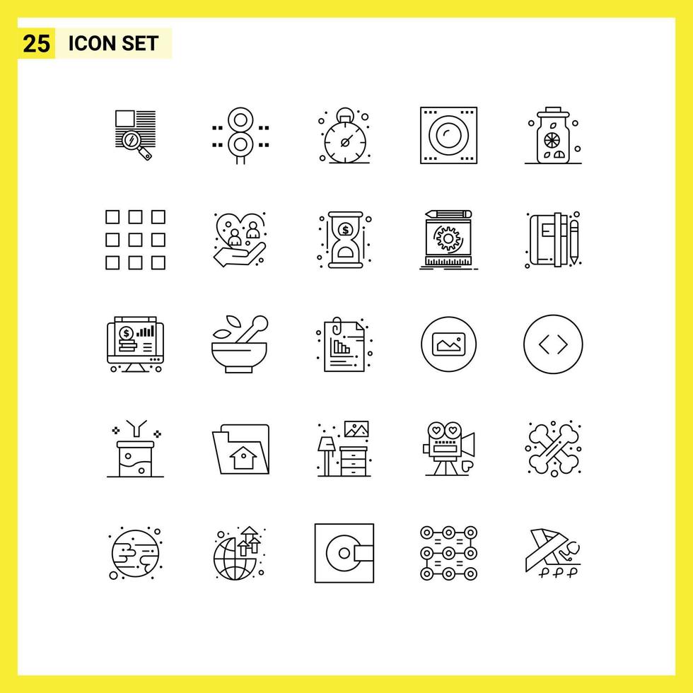 User Interface Pack of 25 Basic Lines of lemon technology transportation hard disk devices Editable Vector Design Elements