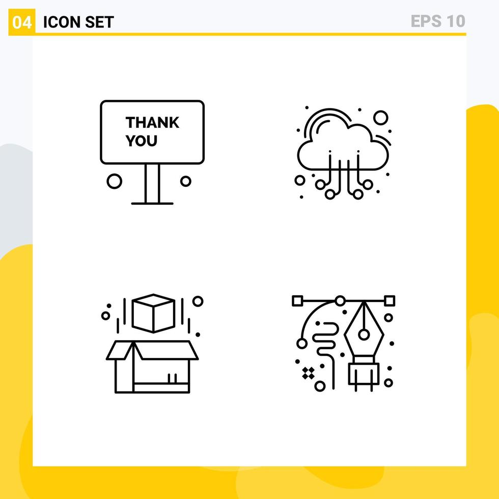 Universal Icon Symbols Group of 4 Modern Filledline Flat Colors of greeting box thank you hosting printing Editable Vector Design Elements