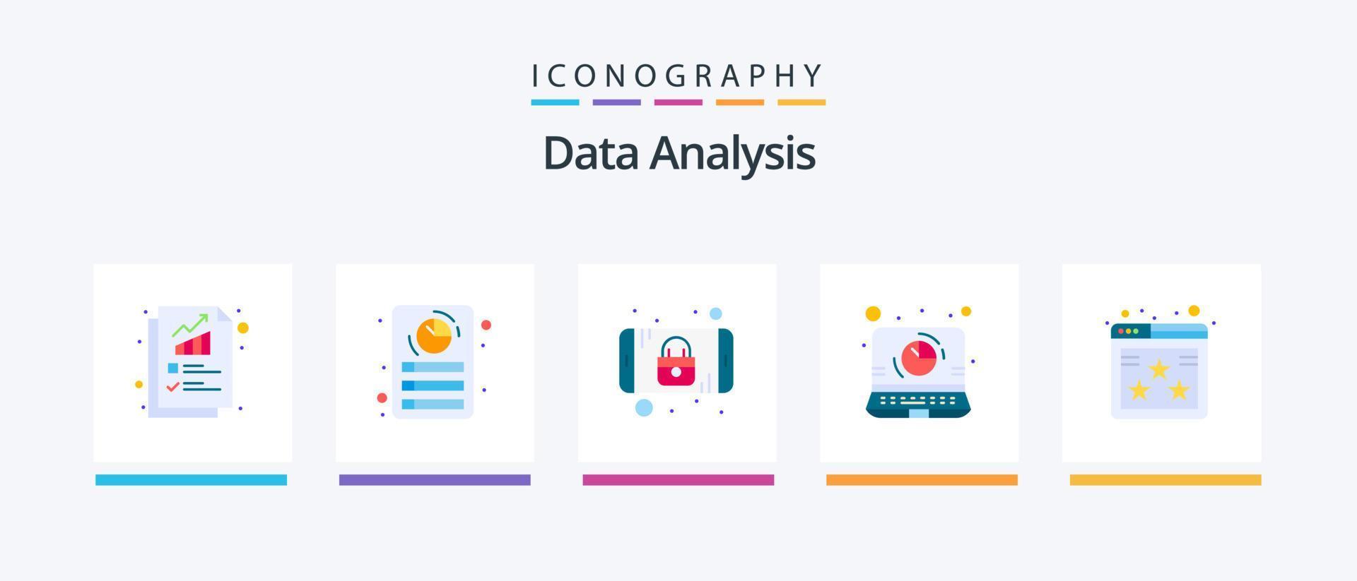 Data Analysis Flat 5 Icon Pack Including rating. report. data. file. database. Creative Icons Design vector