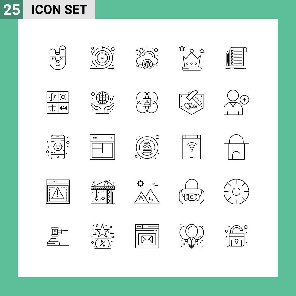Editable Vector Line Pack of 25 Simple Lines of report wreath cloud crown achievement Editable Vector Design Elements