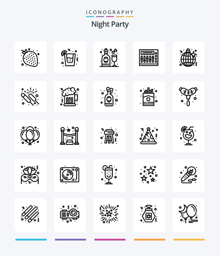 Creative Night Party 25 OutLine icon pack  Such As night. disco. disco. party. night vector