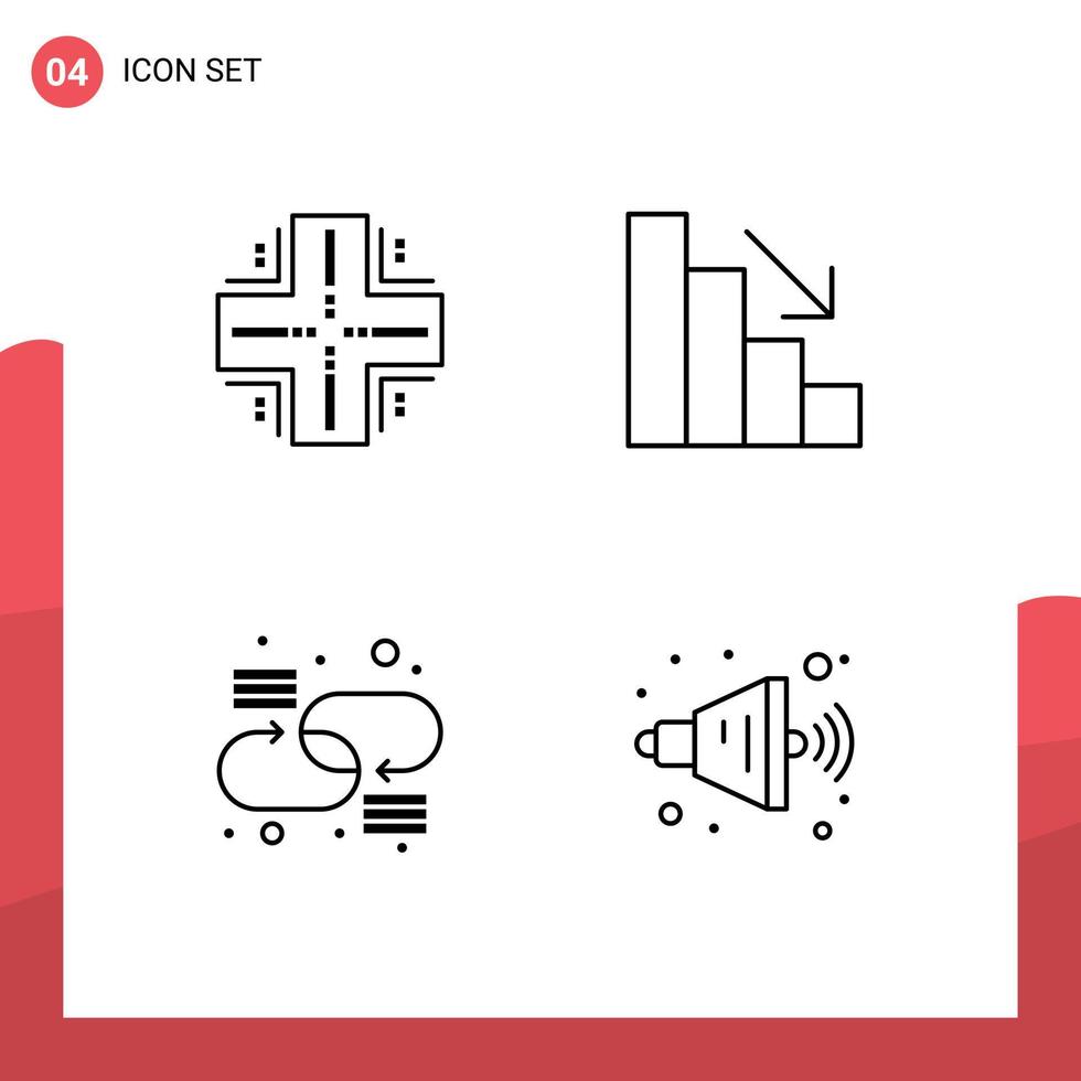 Modern Set of 4 Filledline Flat Colors Pictograph of computing connection mainframe descent network Editable Vector Design Elements